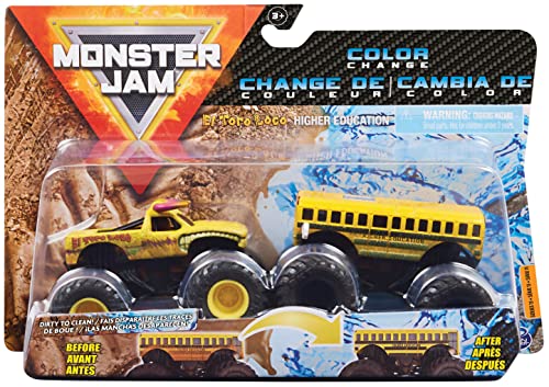 Monster Jam 2er Pack mit authentischen Monster-Trucks im Maßstab 1:64, Farbwechseleffekt (Sortierung in verschiedenen Designs, Zufallsauswahl) von Monster Jam