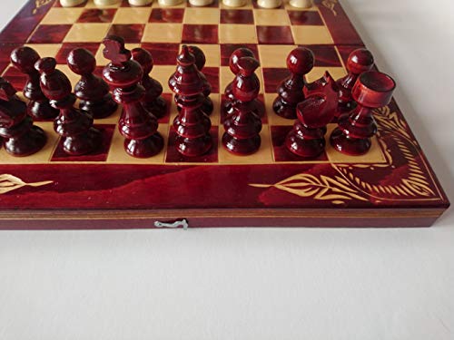 Unbekannt Neu rot schöne Geschnitzte Buchen Holz Schachbrett Kasten Handarbeit Hazel Holz Schachfiguren, Holz Schachspiel, Backgammon Dame Brettspiel von Unbekannt