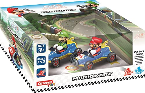 Pull & SPEED - 15813018 - Carrera I Mario Kart - Mach8 Twinpack I Aufziehauto Rennauto I Pull and Speed Auto mit Rückziehmotor I Für Jungs und Mädchen ab 6 Jahren & Erwachsene I Rennbahn von Pull & SPEED