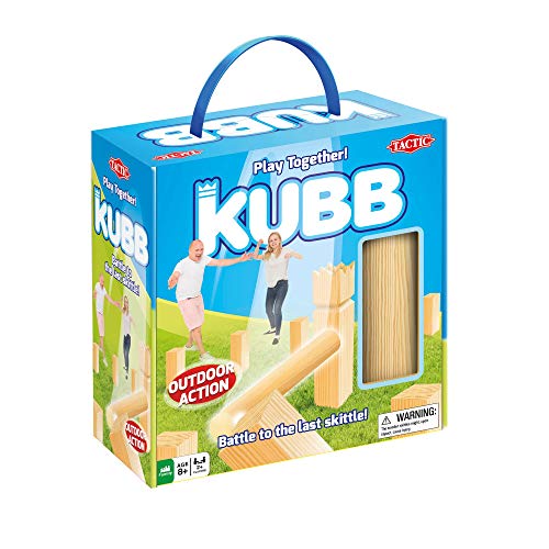 Tactic Kubb-Spiel, Viking, Outdoor Game, 2+, Holz, Beige, 10 Kubbs, 6 Werpstokken, 4 Hoekpaaltjes, Koning, Spielregeln, All Ages von Tactic