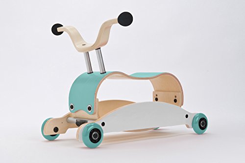 Wishbone Mini FLIP Mix & Match 3in1 - Laufwagen + Rutschauto + Schaukel in Farbe: Top Aqua + Base weiß + Räder Aqua von Wishbone