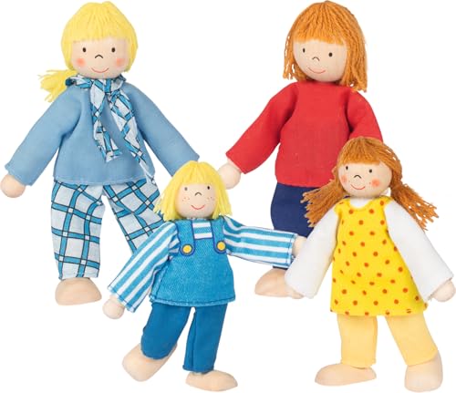 goki 51955 - Biegepuppen junge Familie, nachhaltige Holzfiguren, Holzpuppen für Kinder, beweglich robustes Holzspielzeug, kreatives Kinderspielzeug, naturbelassen - 4er Set, ab 3 Jahre von goki