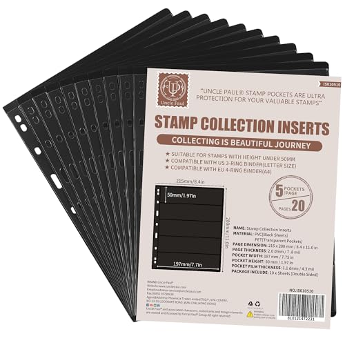 10 Blatt Briefmarkenalbumseiten, 5 Hüllen 7,7 x 1,97 Zoll Briefmarkensammlung Einlagenhüllen für Briefmarkensammlungsordner IS010510 10 Blatt Briefmarkenalbumseiten, 5 Hüllen 7,7 x 1,97 Zoll Briefmarkensammlung Einlagenhüllen für Briefmarkensammlungsordner IS010510 von Uncle Paul