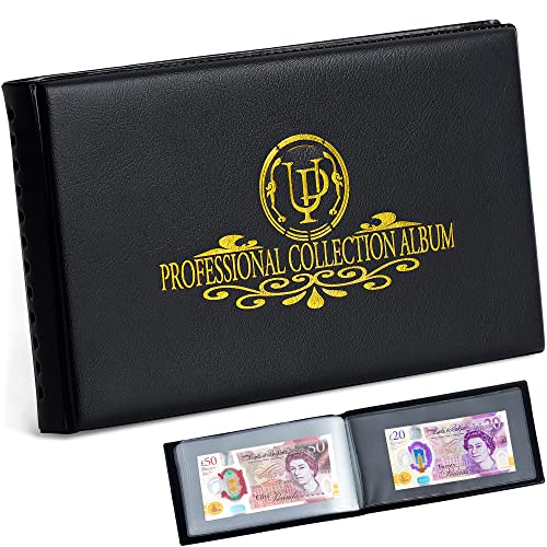 Banknoten-Sammelalbum mit 40 Fächern – 20 Blatt durchsichtiger Währungshalter World Money Storage Book Collection Supplies für Trading Cards Stamps Tickets Bills Black AN04BK von Uncle Paul