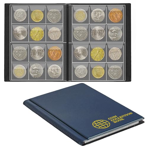 Münzsammelalbum - Münzhalterbuch Münzlageralbum Geld Penny Pocket für Sammler CS01 (Preußischblau, Taschengröße 30x30mm/1.2"x1.2") von Uncle Paul