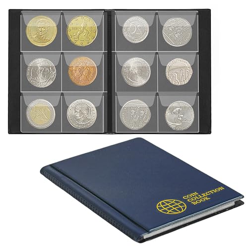 Münzsammelalbum - Münzhalterbuch Münzlageralbum Geld Penny Pocket für Sammler CS01 (Preußischblau, Taschengröße 45x45mm/1.8"x1.8") von Uncle Paul