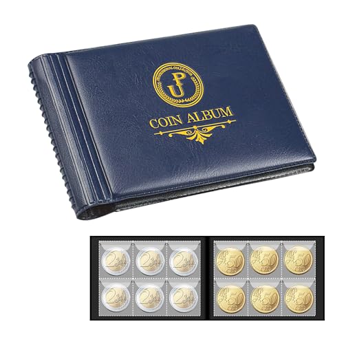 Sammelalbum für Münzen, 60 Taschen – 35 x 35 mm/ 1,4 x 1,4 Zoll Raster für Penny-Sammlung und Aufbewahrung. Passend für Toonie, Dime, Pence, Cents, Quarter, Nickel Blue CS4206BL von Uncle Paul