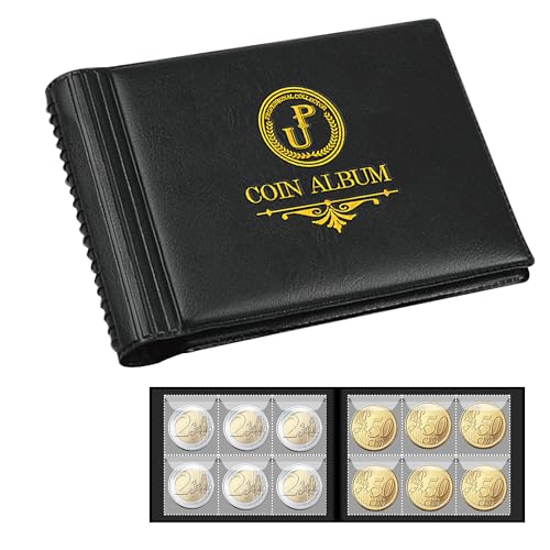 Uncle Paul Sammelalbum für Münzen, 60 Taschen – 35 x 35 mm/ 1,4 x 1,4 Zoll Raster für Penny-Sammlung und Aufbewahrung. Passend für Toonie, Dime, Pence, Cents, Quarter, Nickel Black CS4206BK von Uncle Paul