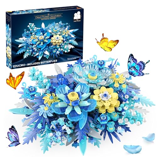 Under the Baubles Bausteine Blumen Sets (917PCS) - Blautöne Flower Home und Zimmer Tischdeko oder Wanddeko für Erwachsene, Idea Geschenke für jeder Anlass von Under the Baubles
