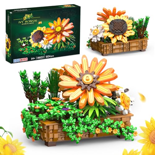 Under the Baubles Sonnenblumen Blumen, Spielzeug Klemmbausteine Pflanzen Bausteine Wildblumenstrauß Botanical Weihnachtsset für Kinder und Frauen, gemeinsame Aktivität, Geschenk zu den Feiertagen von Under the Baubles