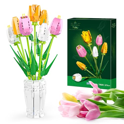 Under the Baubles Tulpen Blumen Bouquet Bauset Home Decor Geschenke Künstliche Blume Vase Einfache Montage Kunst Handwerk für Mütter Valentinstag Geburtstag Frauen von Under the Baubles