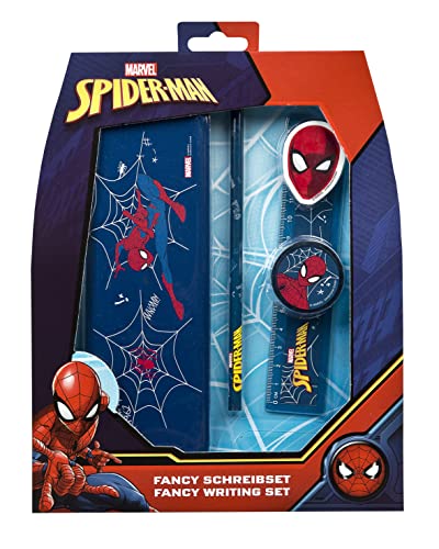 Spider Man Avengers Marvel Superhelden Federmäppchen Metall │Schreibset mädchen mit Bleistift, Radierer, Spitzer, Lineal, Metallbox│Bleistiftbox für Schule, zuhause, Freizeit für Jungen, Mädchen von Undercover