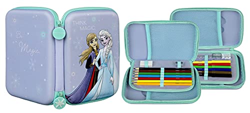 Undercover Disney Frozen II ELSA und Anna 3D Federmäppchen für Mädchen, gefüllte Schüleretui 17-teilig, Federmappe mit Fasermaler, Buntstiften und Zubehör, Geschenk zur Einschulung, Violet, FRUW0800 von Undercover