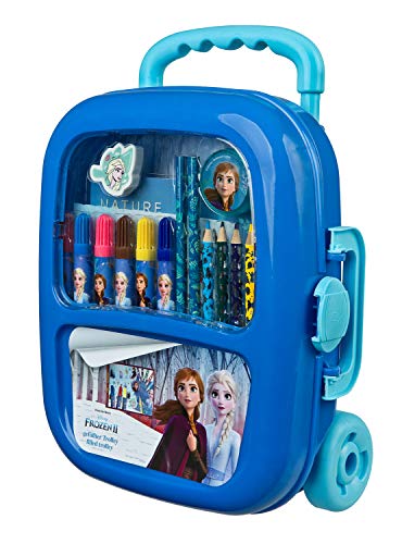 Undercover FRUW5150 Trolley gefüllt mit Kreativset, Disney Frozen, mit Fasermalern, Buntstiften, Stickern und Zubehör, 19 teilig von Undercover