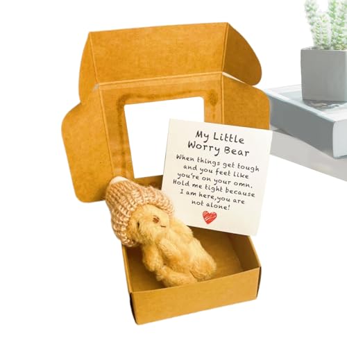 Bear Stuffed Animal, Handmade Plush Toy Gift, Small Bear in Box with Inspirational Card, Soft Companion, Perfect for Women Men Kids, Positive Home Decor Bedroom Desk, 8.5x4cm Pink White Coffee Brown Bear Stuffed Animal, Handmade Plush Toy Gift, Small Bear in Box with Inspirational Card, Soft Companion, Perfect for Women Men Kids, Positive Home Decor Bedroom Desk, 8.5x4cm Pink White Coffee Brown von Ungtyb