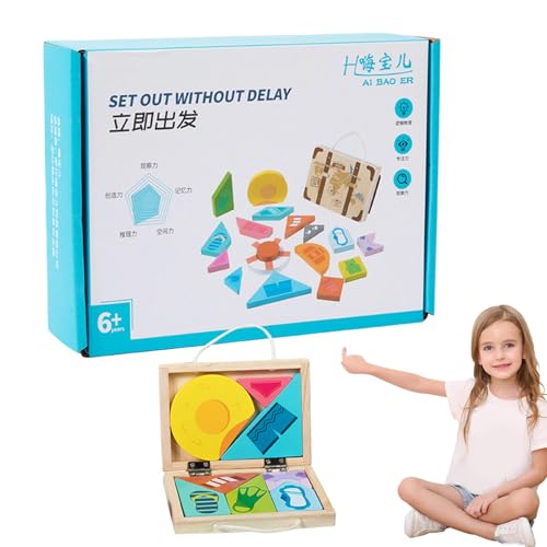 Children Educational Puzzles, Wooden Challenging Blocks Puzzle, Logical Thinking Training Aid, Portable Sensory Toys for Preschool, Kindergarten, 8,07 x 5,91 x 2,17 Zoll von Ungtyb