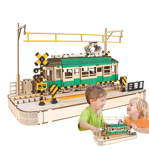 Classic Wooden Tram 3D Puzzle Model, Educational Building Kits for Adults and Kids, City Tram Assembly Toy with Detailed Craftsmanship, Home Decor and Fun Craft Project for Hobbyists von Ungtyb