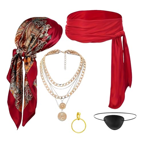 Pirate Kostüm Accessoires Set, 5-teilig Dress-Up Kit Head Scarf, Necklace, Pirate Props, Lightweight Cosplay Supplies, for Masquerade, Photoshoots, Theater, Themed Events, Party Use, 90x90cm Red Black Pirate Kostüm Accessoires Set, 5-teilig Dress-Up Kit Head Scarf, Necklace, Pirate Props, Lightweight Cosplay Supplies, for Masquerade, Photoshoots, Theater, Themed Events, Party Use, 90x90cm Red Black von Ungtyb