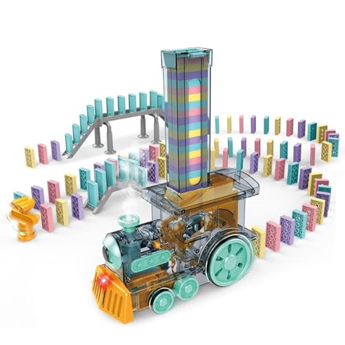 Ungtyb Automatic Domino Train, Toddler Domino Game, Train Domino Stacker, Lights and Sound Train, Automatic Stacking Train, Domino Stacking Game Train for Toddler and Kindergarten Kids von Ungtyb