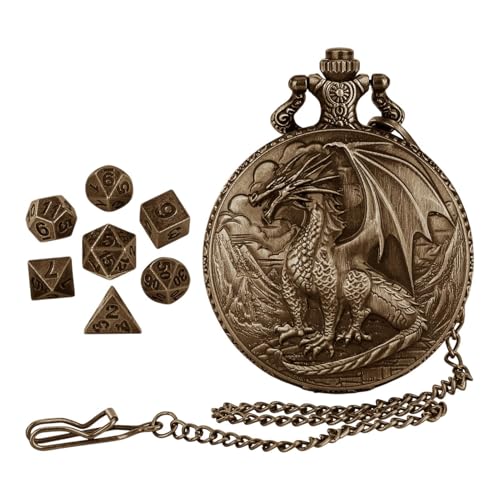 Ungtyb Dragon Engraved Pocket Watch Shell Case, Dragon Design with Dice Set, Unique Dice Pocket Watch Case for Friends and Family, Stylish Gift for Collectors Dragon Design Pocket Watch Shell Case von Ungtyb