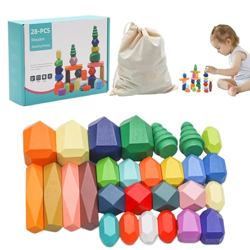 Ungtyb Holz-Sortiersteine, stapelbares Block-Set, stapelbare sensorische Steine, Lernspielzeug für kleine Kinder, die ihre Spielerlebnisse bereichern. von Ungtyb