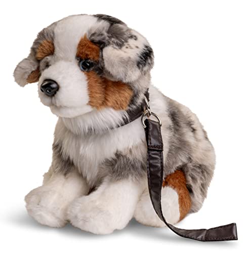 Uni-Toys - Australischer Schäferhund Welpe, sitzend (mit Leine) - 22 cm (Höhe) - Plüsch-Hund, Haustier - Plüschtier, Kuscheltier von Uni-Toys