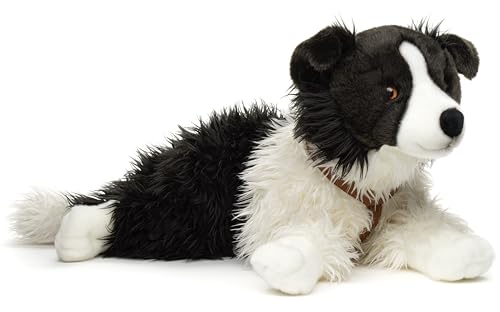 Uni-Toys - Border Collie schwarz-weiß, liegend (mit Geschirr) - 64 cm (Länge) - Plüsch-Hund, Haustier - Plüschtier, Kuscheltier von Uni-Toys