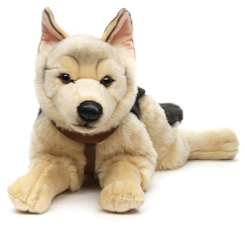 Uni-Toys - Deutscher Schäferhund, liegend (mit Geschirr) - 65 cm (Länge) - Plüsch-Hund, Haustier - Plüschtier, Kuscheltier von Uni-Toys