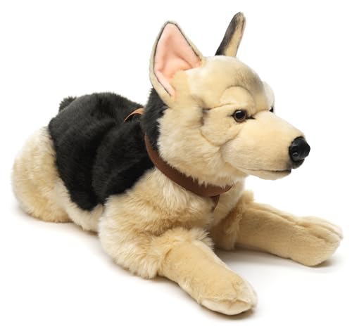 Uni-Toys - Deutscher Schäferhund, liegend (mit Geschirr) - 65 cm (Länge) - Plüsch-Hund, Haustier - Plüschtier, Kuscheltier von Uni-Toys