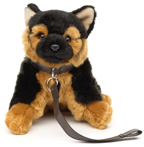 Uni-Toys - Deutscher Schäferhund Welpe, sitzend - Mit Leine - 18 cm (Höhe) - Plüsch-Hund, Haustier - Plüschtier, Kuscheltier von Uni-Toys