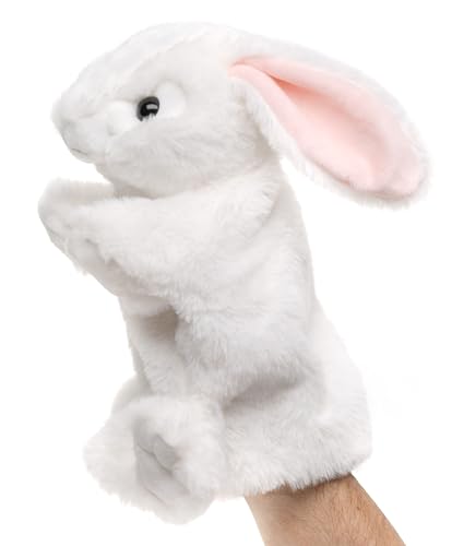 Uni-Toys - Handpuppe Hase (weiß) - 24 cm (Höhe) - Plüsch-Puppe, Kaninchen - Plüschtier, Kuscheltier von Uni-Toys