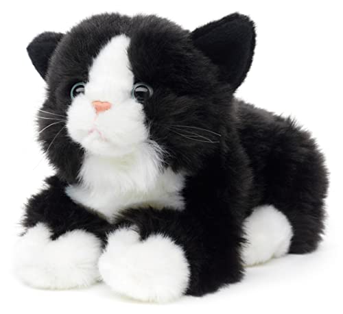 Uni-Toys - Katze schwarz-weiß, liegend - 20 cm (Länge) - Plüsch-Kätzchen - Plüschtier, Kuscheltier von Uni-Toys