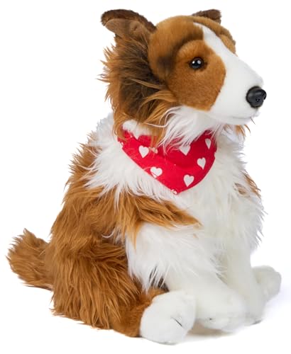 Uni-Toys - Langhaarcollie mit Halstuch (Herzchen-Motiv) - 27 cm (Höhe) - Plüsch-Hund, Collie - Plüschtier, Kuscheltier von Uni-Toys