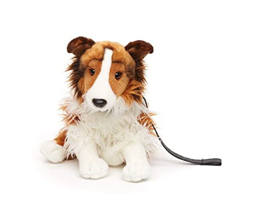 Uni-Toys - Langhaarcollie mit Leine, sitzend - Gesicht weiß-braun - 27 cm (Höhe) - Plüsch-Hund, Collie, Haustier - Plüschtier, Kuscheltier von Uni-Toys