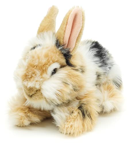 Uni-Toys - Löwenkopf-Kaninchen mit aufgestellten Ohren - liegend - schwarz-braun-weiß gescheckt - 23 cm (Höhe) - Plüsch-Hase - Plüschtier, Kuscheltier von Uni-Toys