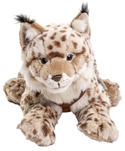 Uni-Toys - Luchs, liegend (mit Geschirr) - 46 cm (Länge) - Plüsch-Katze - Plüschtier, Kuscheltier von Uni-Toys