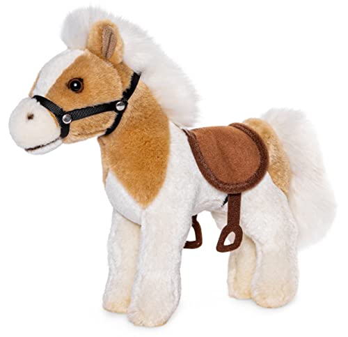 Uni-Toys - Pferd mit Sattel und Steigbügel, stehend (beige-weiß) - 23 cm (Länge) - Plüsch-Pferdchen - Plüschtier, Kuscheltier von Uni-Toys