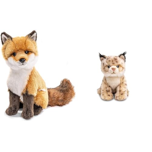 Uni-Toys - Rotfuchs klassisch - 27 cm (Höhe) - Plüsch-Fuchs, Waldtier - Plüschtier, Kuscheltier & - Luchs Junges, sitzend - 22 cm (Höhe) - Plüsch-Katze - Plüschtier, Kuscheltier von Uni-Toys