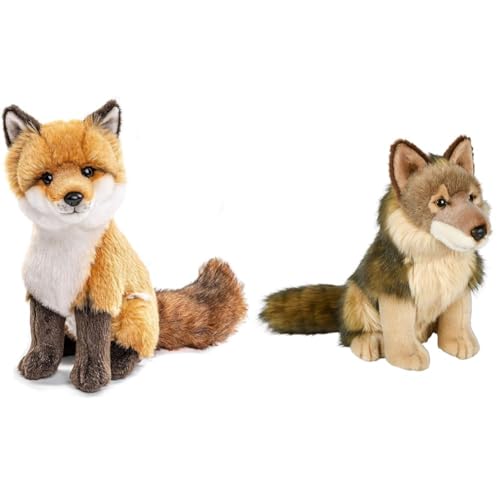 Uni-Toys - Rotfuchs klassisch - 27 cm (Höhe) - Plüsch-Fuchs, Waldtier - Plüschtier, Kuscheltier & - Wolf, sitzend - 25 cm (Höhe) - Plüsch-Wolf, Lupus - Plüschtier, Kuscheltier von Uni-Toys