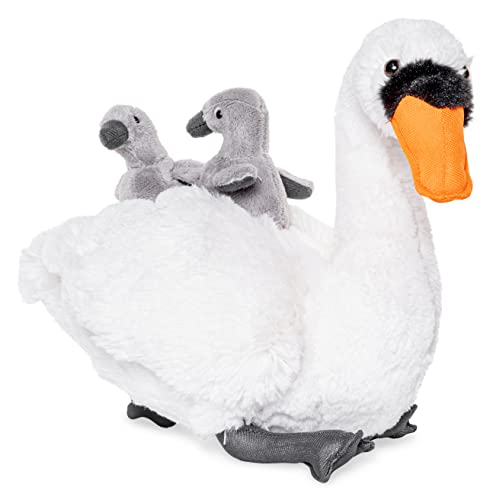 Uni-Toys - Schwan mit Babys - 24 cm (Höhe) - Plüsch-Vogel - Plüschtier, Kuscheltier, Weiß von Uni-Toys