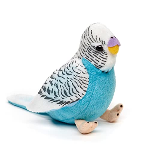 Uni-Toys - Wellensittich (blau) mit zwitschernder Stimme - 12 cm (Höhe) - Plüsch-Vogel - Plüschtier, Kuscheltier von Uni-Toys