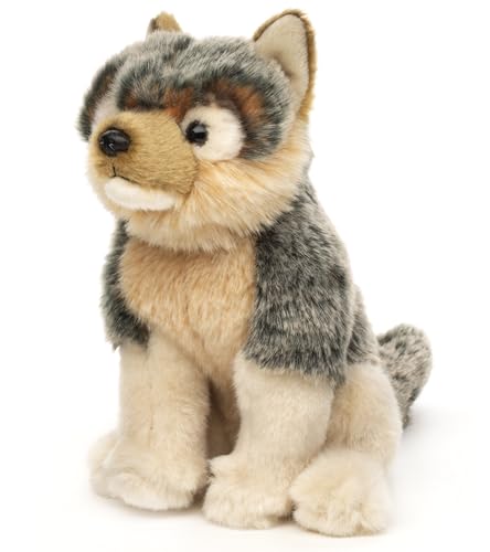 Uni-Toys - Grauwolf Junges, sitzend - 26 cm (Länge) - Plüsch-Wolf, Lupus - Plüschtier, Kuscheltier von Uni-Toys