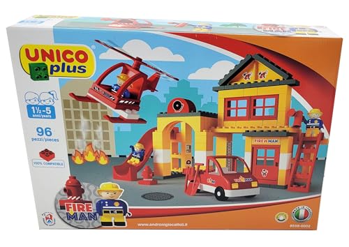 Unico Plus Feuerwehrstation Bausteine Feuerwehrauto UVM 96 TLG ab 18 Monate von Unico