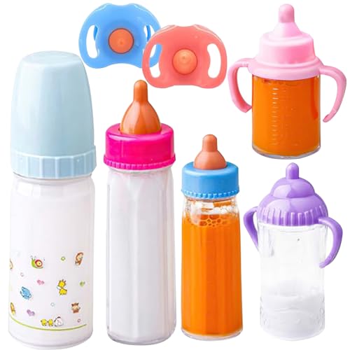 Unicoco Babypuppen -Fütterungsset, Babypuppenflaschen, Set mit Schnuller, Babyflaschen für Puppen mit verschwundenem Milch oder Saft, Mädchen Jungen Spielzeug -Spielset, Babypuppenflaschen von Unicoco
