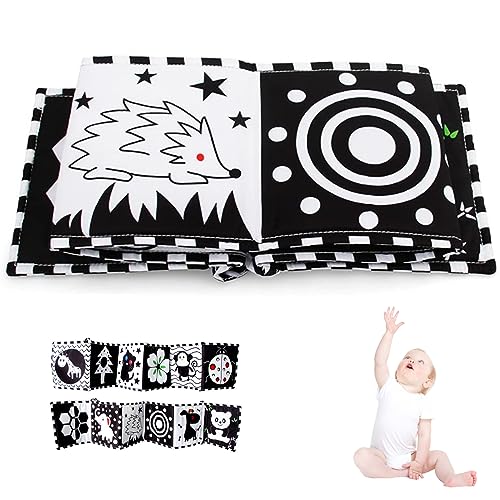 Unicoco Schwarz -Weiß -Hochkontrast -Stoffbuch Baby Sensory Toys Ladybug -Stil Baby Sensory Karten Buch Baby Cot Liner für Neugeborene Babyparty Geschenke, Schwarz -Weiß -Babybuch von Unicoco