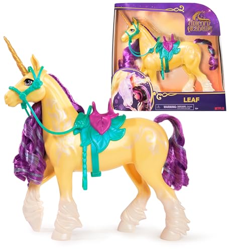 Unicorn Academy Einhorn Leaf - ca. 28 cm großes Einhorn von Ava zur beliebten Netflix-Serie, mit beweglichem Kopf und abnehmbaren Zubehör für spannendes Rollenspiel, für Kinder ab 4 Jahren von Unicorn Academy