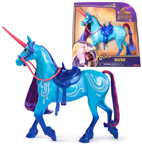 Unicorn Academy Einhorn River - ca. 28 cm großes Einhorn von Isabel zur beliebten Netflix-Serie, mit beweglichem Kopf, abnehmbarem Zaumzeug und Sattel für realistisches Rollenspiel, ab 4 Jahren von Unicorn Academy