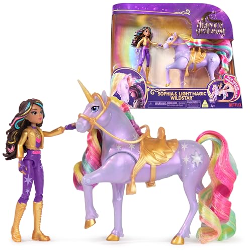 Unicorn Academy Licht-Magie Wildstar und Sophia - ca. 12 cm große Originalfiguren zur beliebten Netflix-Serie, Einhorn Wildstar mit magischem Regenbogenlicht, für Kinder ab 4 Jahren von Unicorn Academy