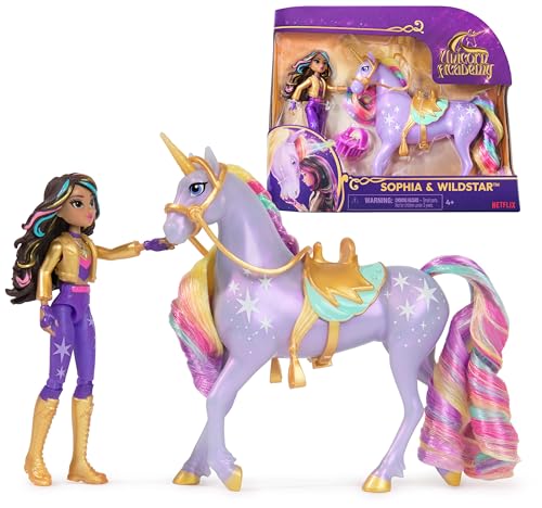 Unicorn Academy Sophia und Einhorn Wildstar Set - ca. 12 cm große Originalfiguren zur beliebten Netflix Serie mit zwei Accessoires und Haarbürste für fantasievolles Rollenspiel, für Kinder ab 4 Jahren von Unicorn Academy