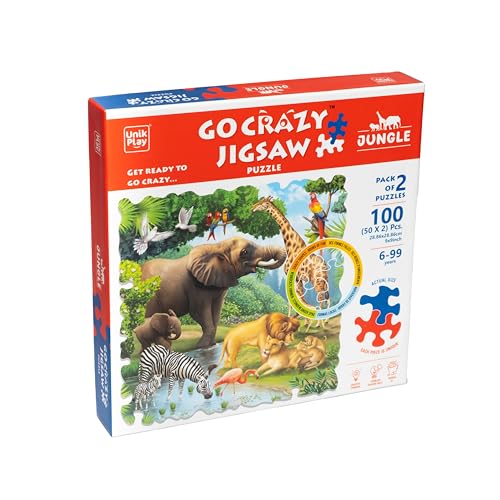 Unik Play Go Crazy Puzzle für Kinder und Erwachsene | Attraktives Puzzle mit Tiermuster und 2 Puzzleschalen für Kinder von 6 bis 99 Jahren – 100 Teile | Einzigartige Teile (Dschungel) von UnikPlay